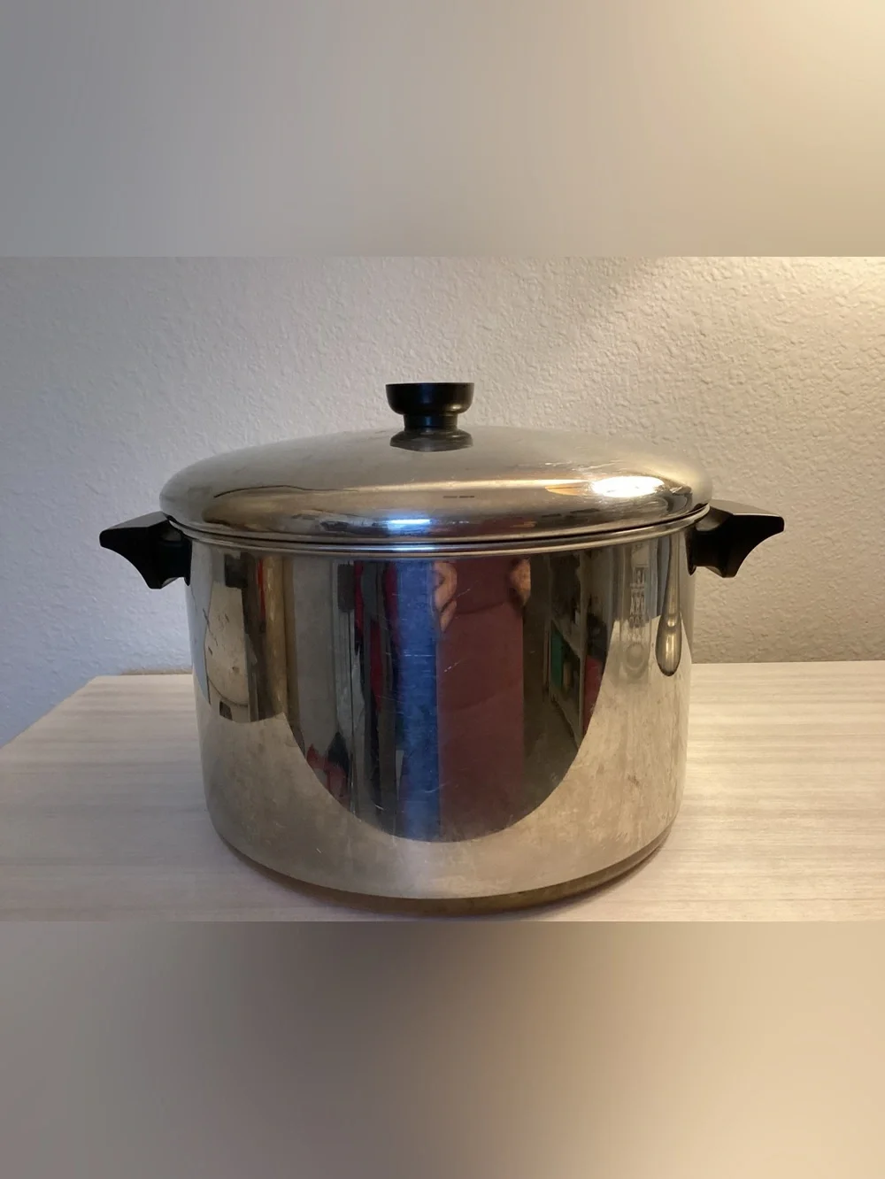 Vintage Revere Ware Copper Bottom 8 Quart Stock Pot With Lid